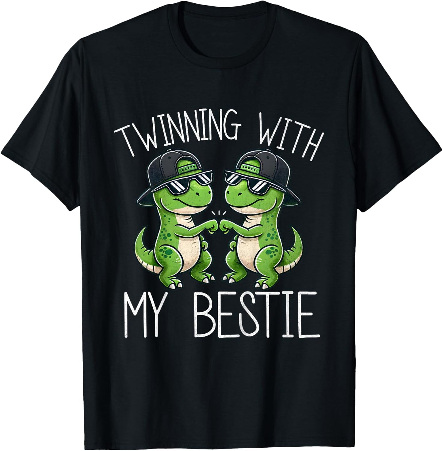 Kids Best Friend Twin Boys T Rex Dinosaur Twinning With My Bestie T-Shirt - T-Shirt | Black