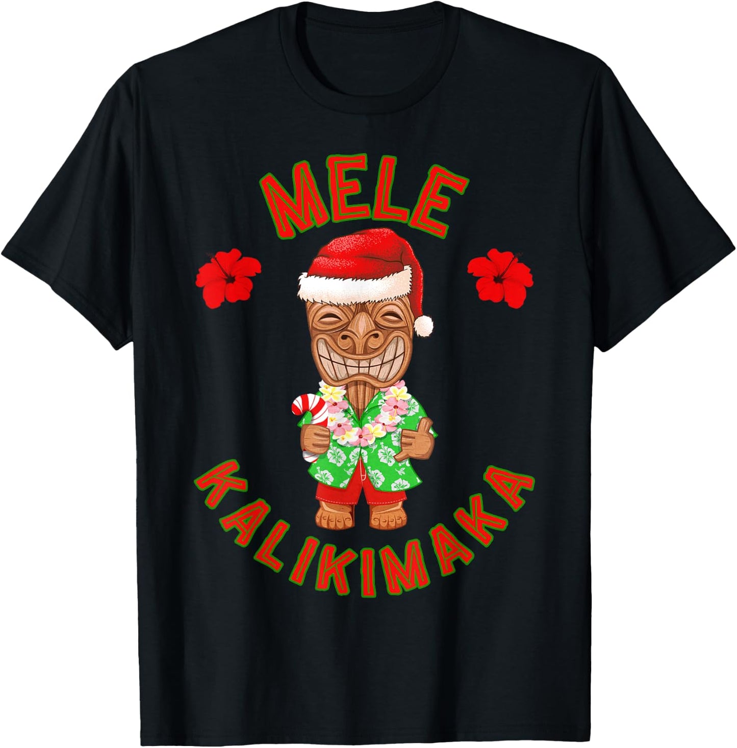 Funny Hawaiian Tiki Santa Merry Christmas Mele Kalikimaka T-Shirt - T-Shirt | Black
