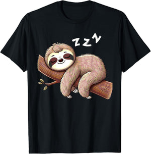 Funny Sloth Sleeping On Tree Branch Sleep Nap Lover T-Shirt - T-Shirt | Black