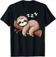 Funny Sloth Sleeping On Tree Branch Sleep Nap Lover T-Shirt - T-Shirt | Black