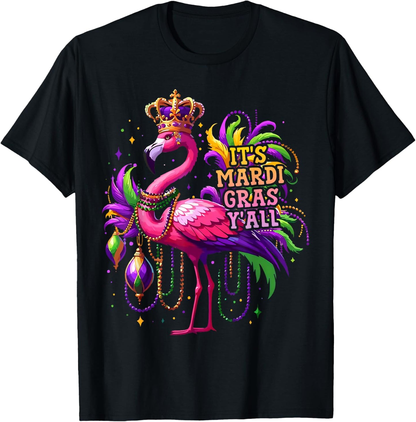 Funny Carnival Party Gift Flamingo Mardi Gras T-Shirt - T-Shirt | Black