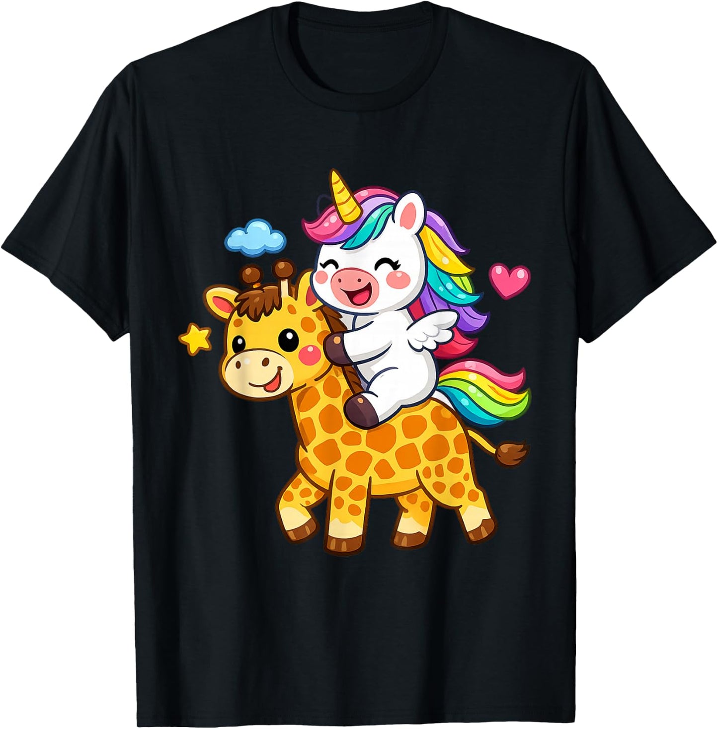 Unicorn Riding A Giraffe Boys Girls Men Women Kids Adults T-Shirt - T-Shirt | Black