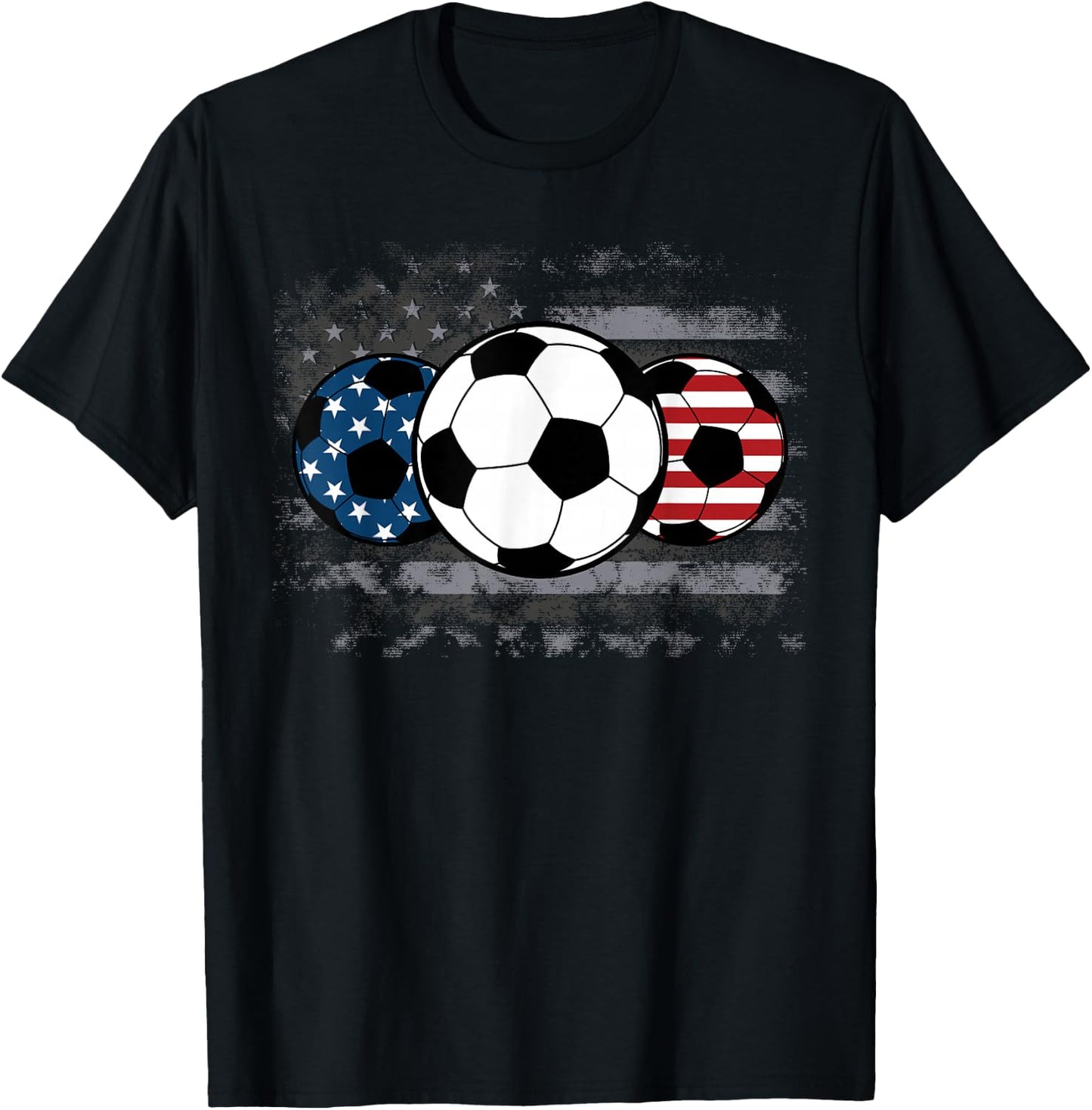 Soccer Red White Blue American Flag 4th of July T-Shirt - T-Shirt | Black