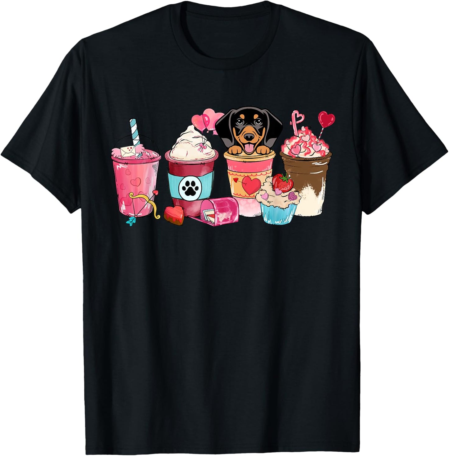 Dachshund Coffee Lover Dog Mom Valentines Day Doxie Weiner T-Shirt - T-Shirt | Black