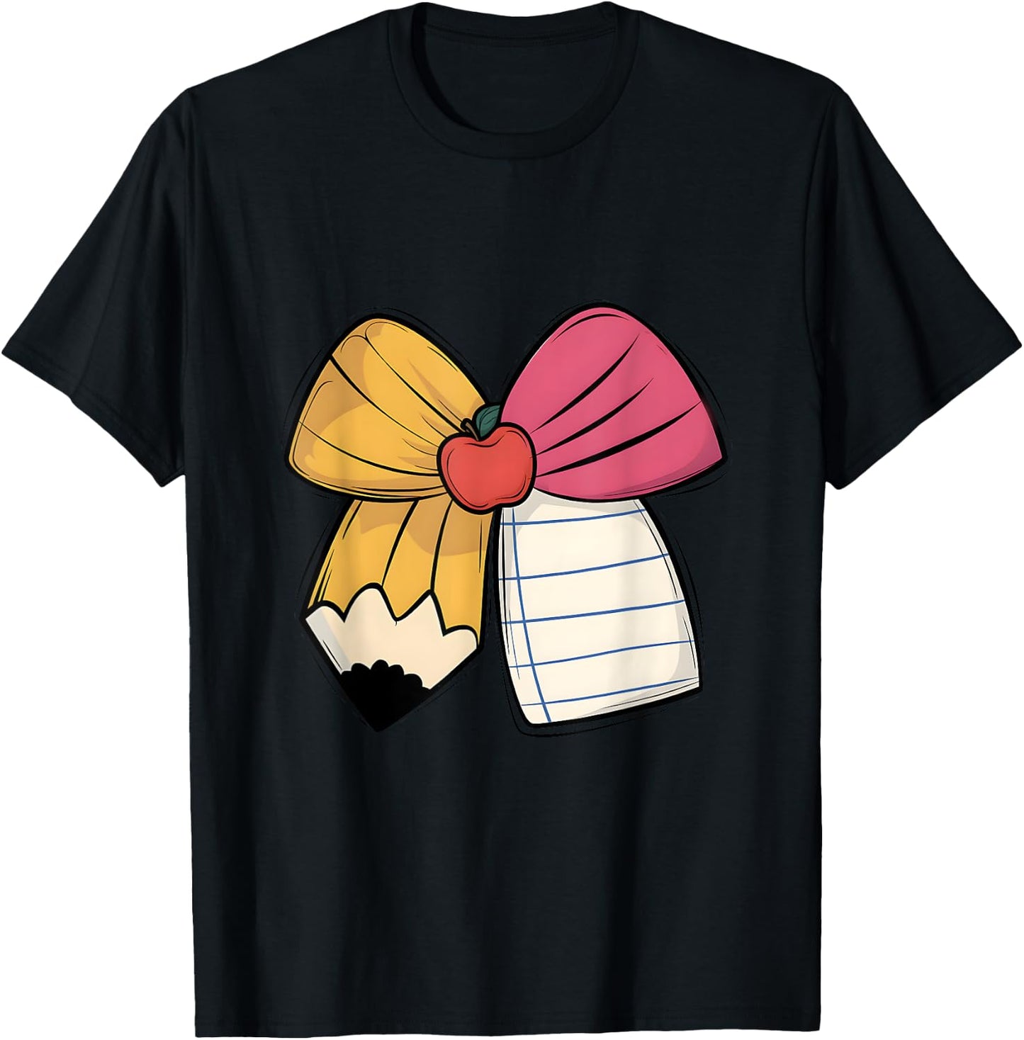 Coquette Bow Pencil Paper Back To School Teacher Student T-Shirt - T-Shirt | Black