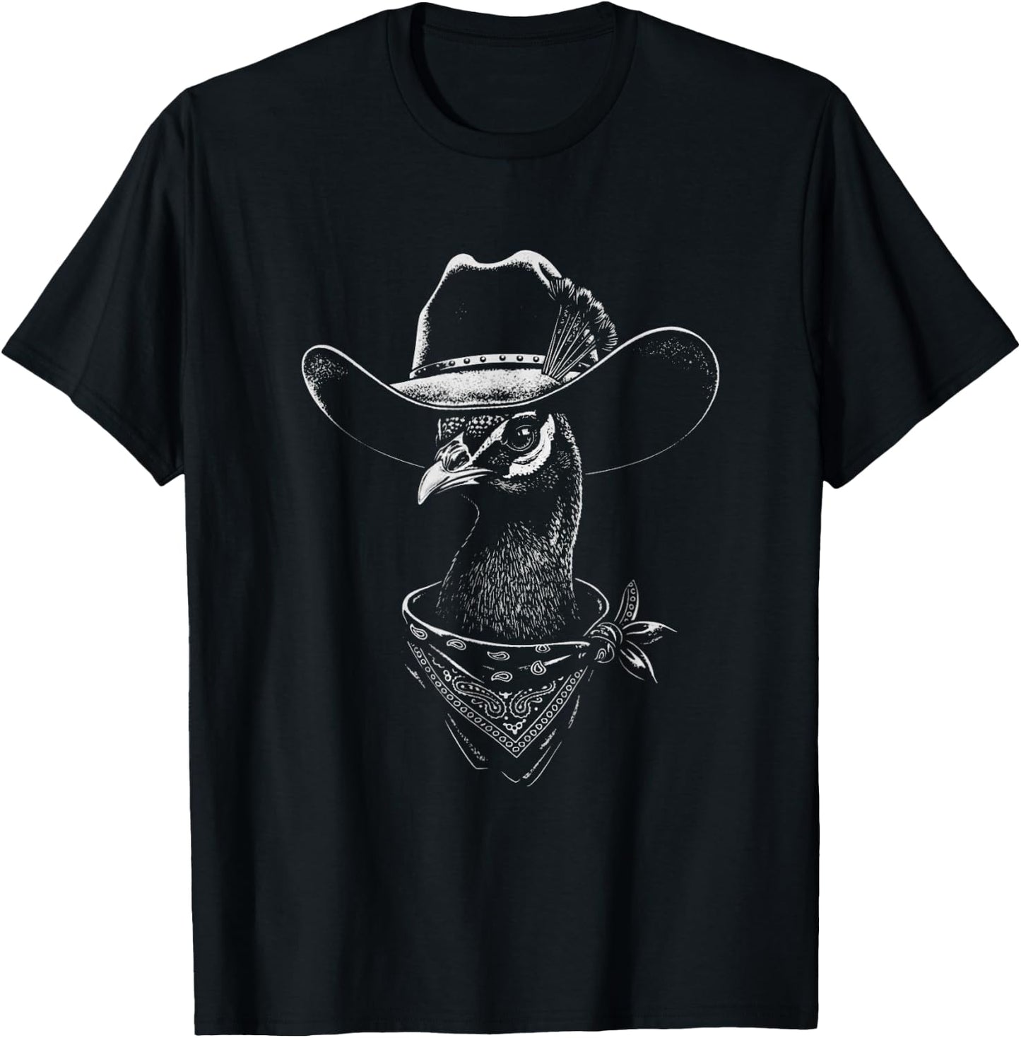 Cowboy Peacock Portrait Vintage Western Bird Wild West T-Shirt - T-Shirt | Black