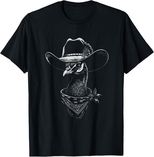 Cowboy Peacock Portrait Vintage Western Bird Wild West T-Shirt - T-Shirt | Black