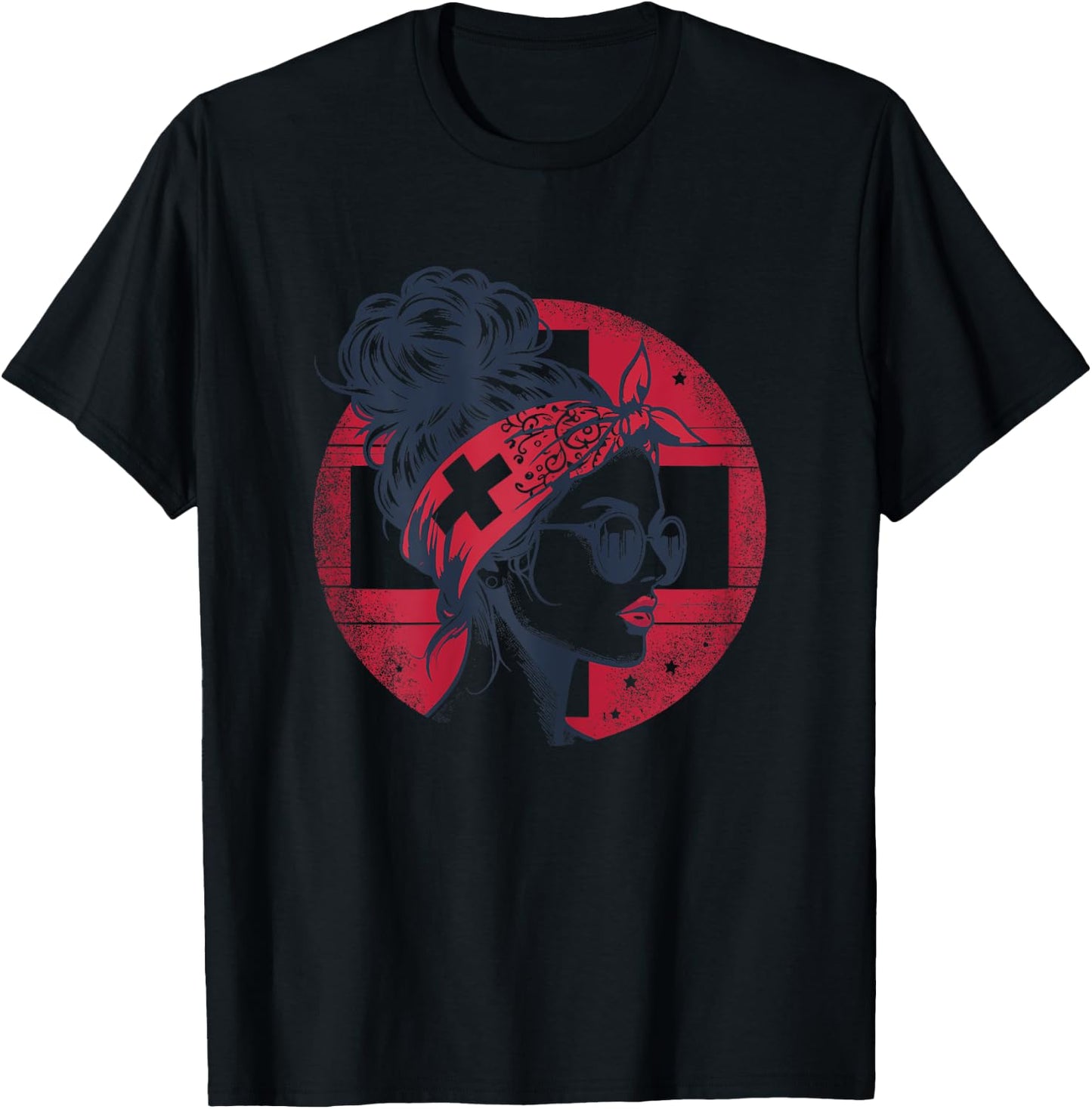 Switzerland Fan Item Women's Messy Bun Switzerland Flag , White T-Shirt - T-Shirt | Black