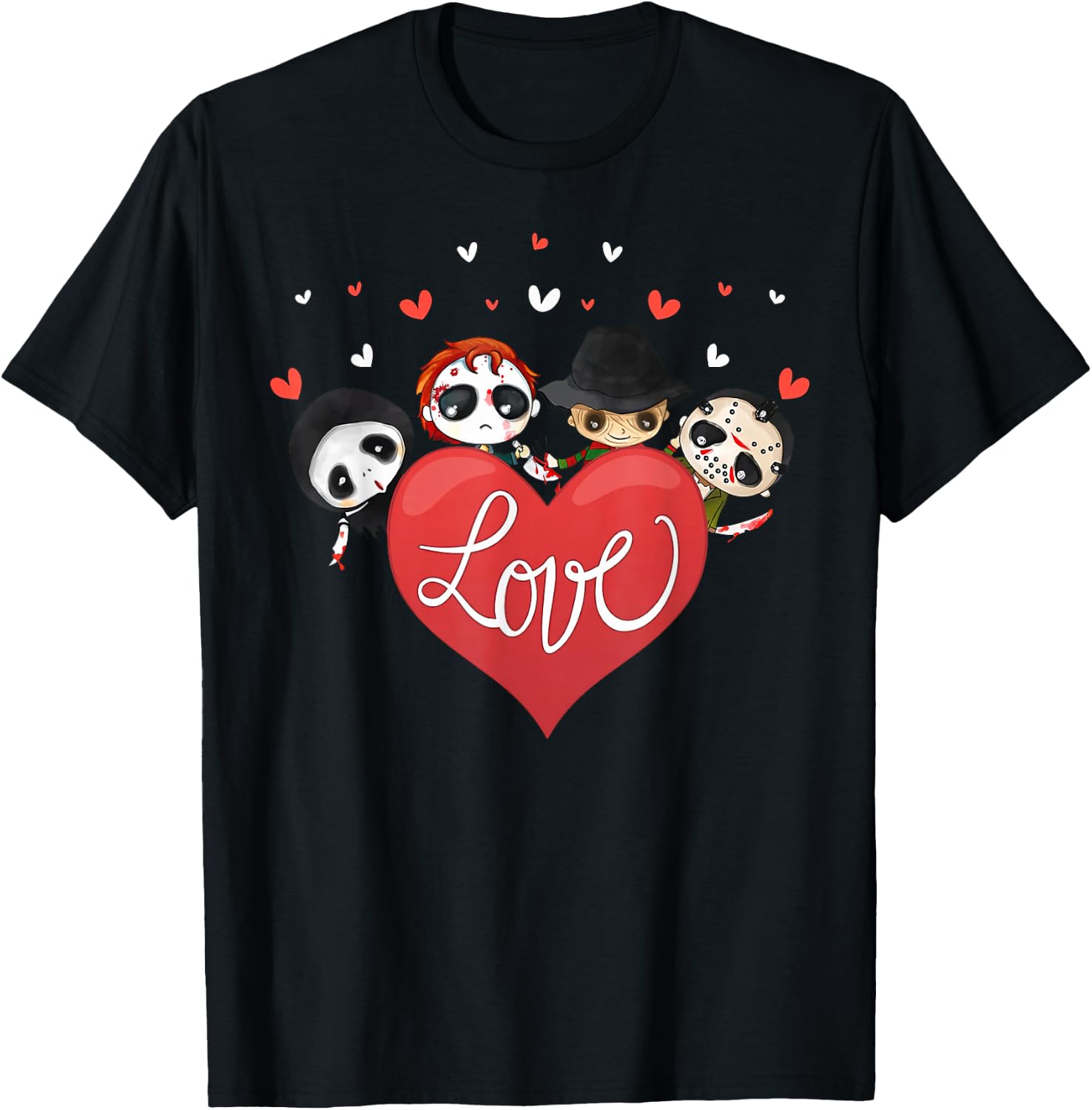 Love Candy Heart Cute Killer Horror Movie Anti Valentine Day T-Shirt - T-Shirt | Black