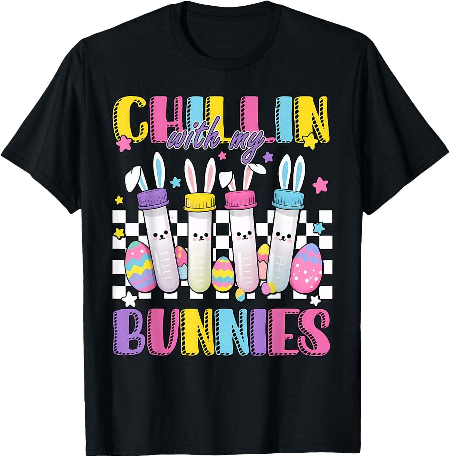 Chillin' With My Bunnies Nurse Blood Tube Phlebotomist Tech T-Shirt - T-Shirt | Black