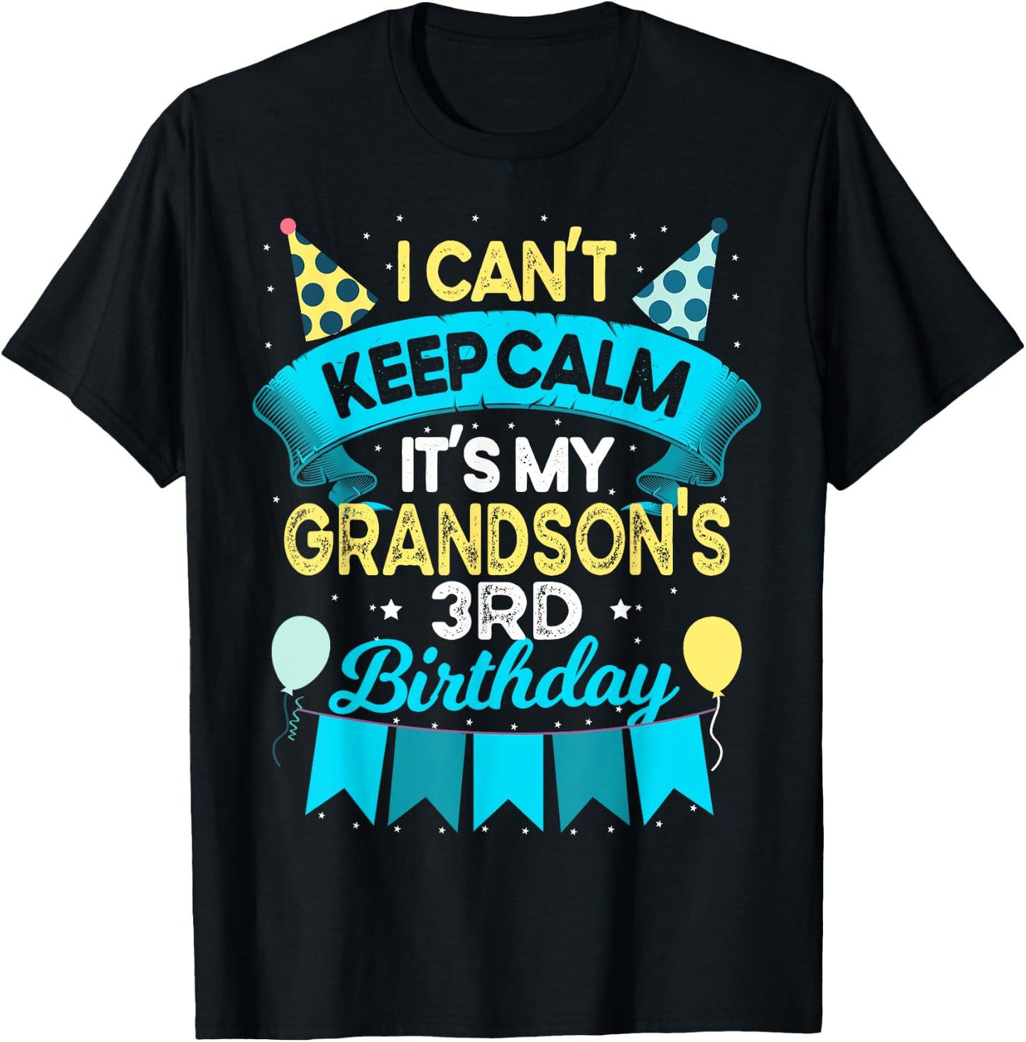 3 Years Old Grandson Gift It's My Grandson 3rd Birthday T-Shirt - T-Shirt | Black