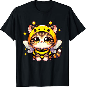 Cute kawaii cat in a bee costume halloween bee theme T-Shirt - T-Shirt | Black