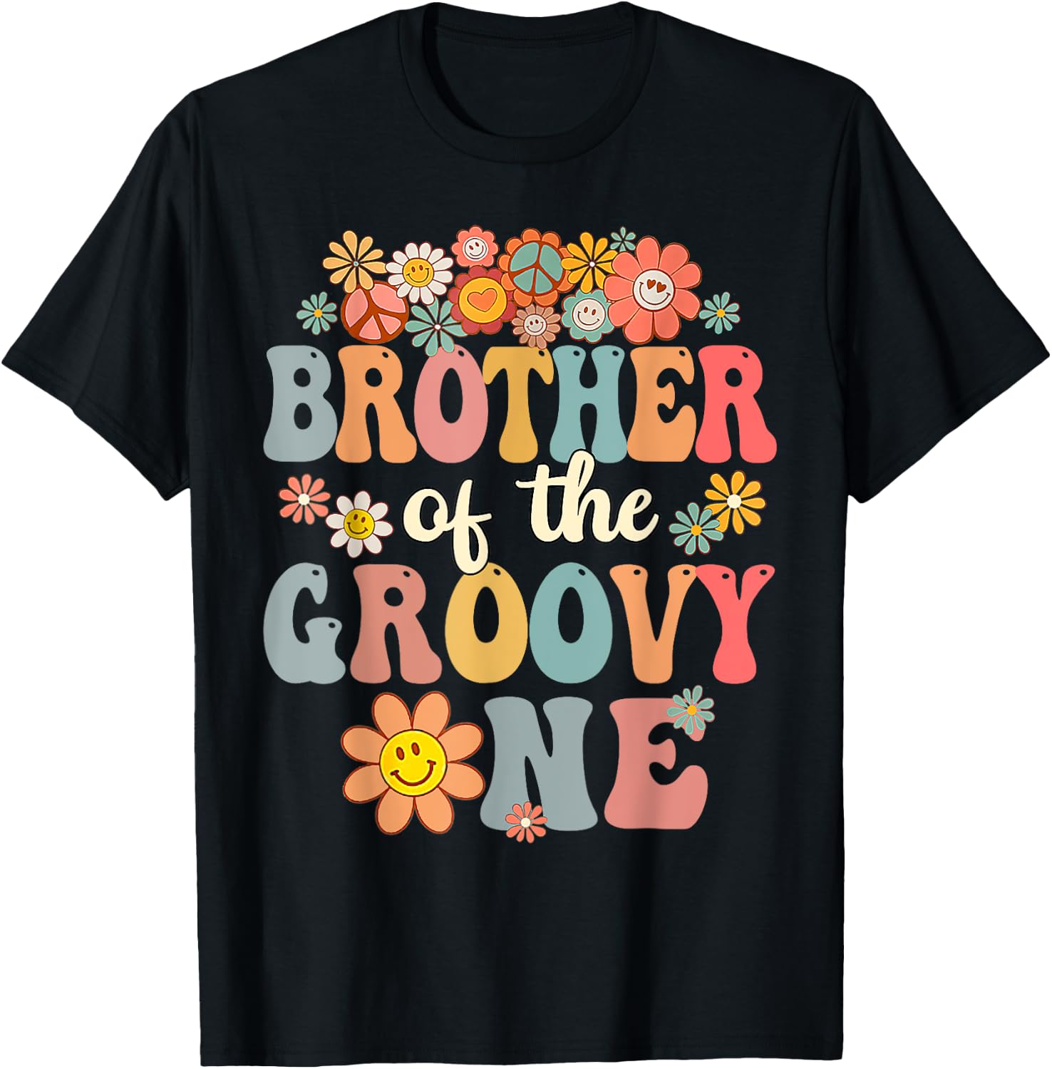 Brother of Groovy One Matching Family 1st Birthday Party T-Shirt - T-Shirt | Black