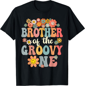 Brother of Groovy One Matching Family 1st Birthday Party T-Shirt - T-Shirt | Black