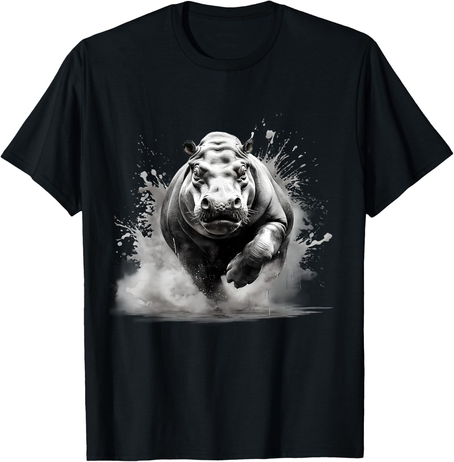 Hippo Portrait Drawing Nature Animal Art Hippopotamus Splash T-Shirt - T-Shirt | Black