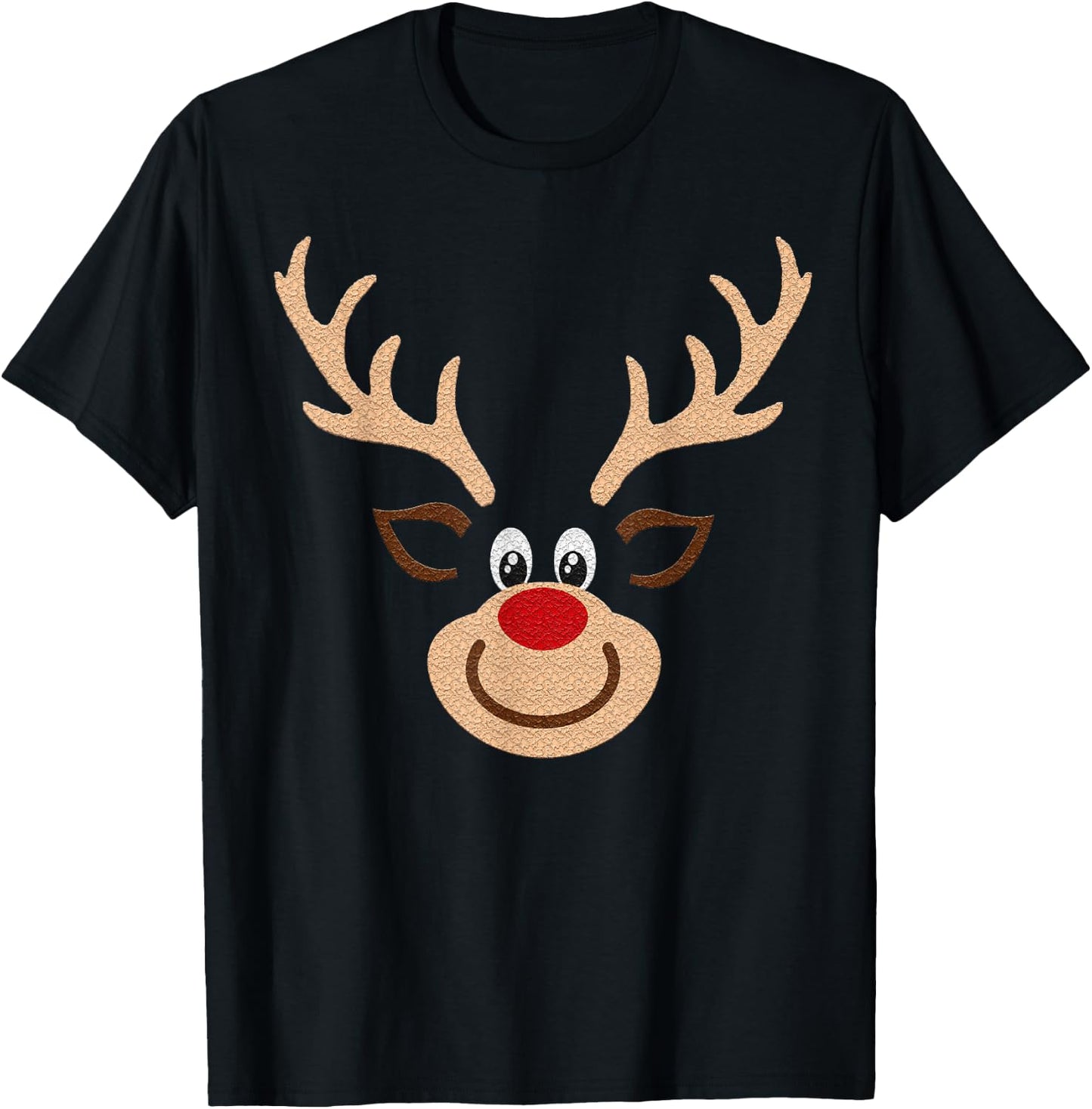 Reindeer Face Deer & Red Nose Brown Christmas T-Shirt - T-Shirt | Black