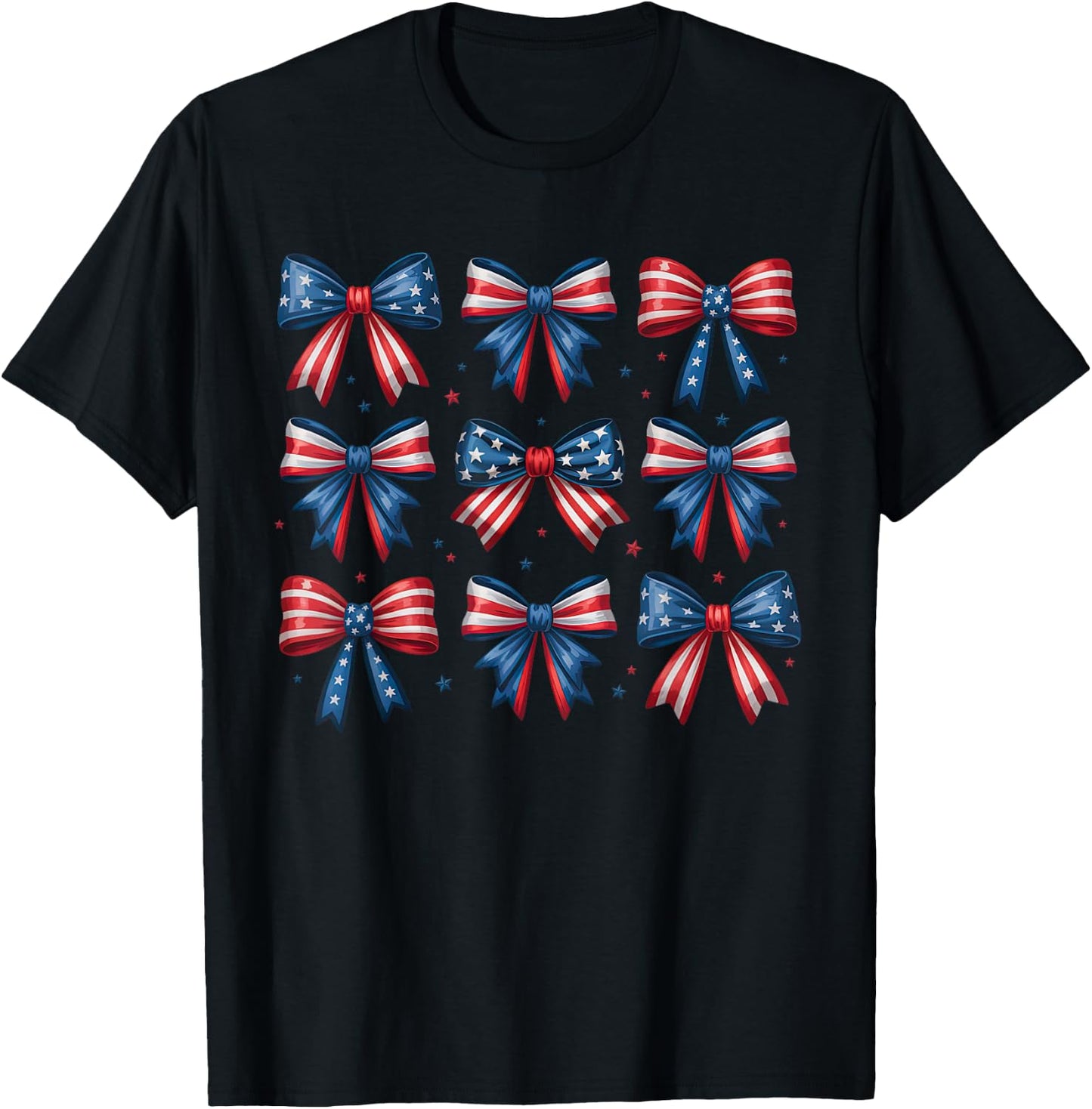 Patriotic Bow Coquette 4th Of July USA Red White And Blue T-Shirt - T-Shirt | Black