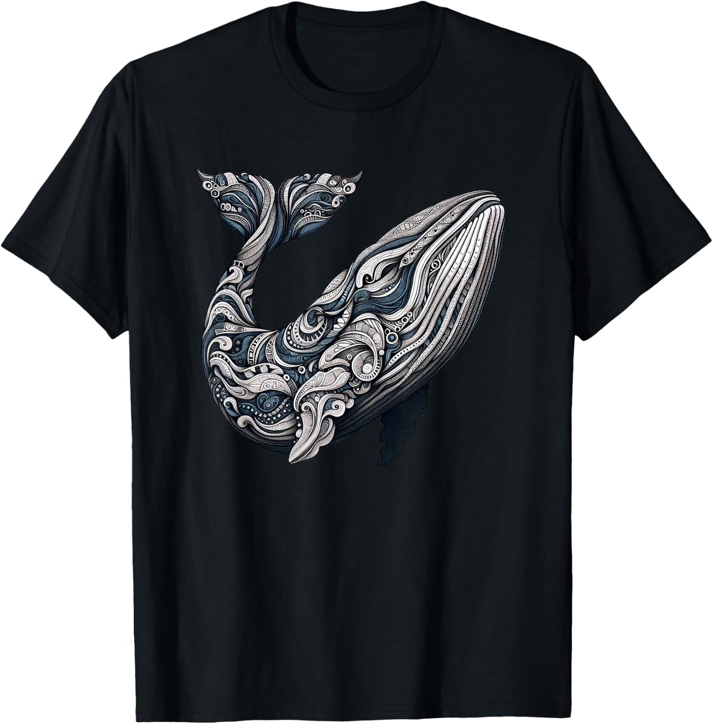 Humpback Whale Doodle | Artistic Ocean Lover Whale T-Shirt - T-Shirt | Black