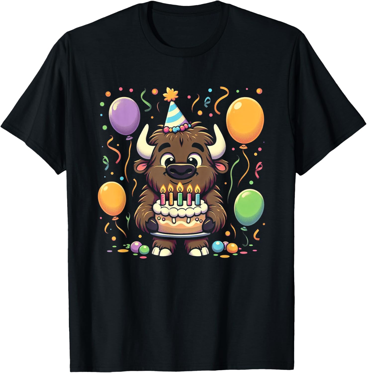 Bison Kids Birthday Party Boy Bday Girl Candles T-Shirt - T-Shirt | Black