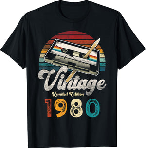Vintage 1980 Birthday 45 Years Cassette Pencil , black T-Shirt - T-Shirt | Black