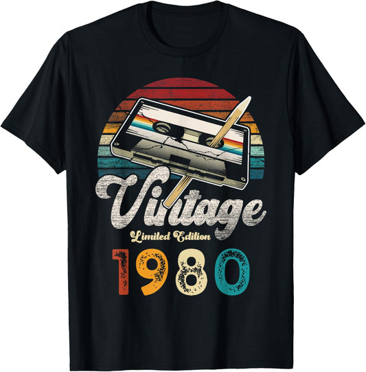 Vintage 1980 Birthday 45 Years Cassette Pencil , black T-Shirt - T-Shirt | Black