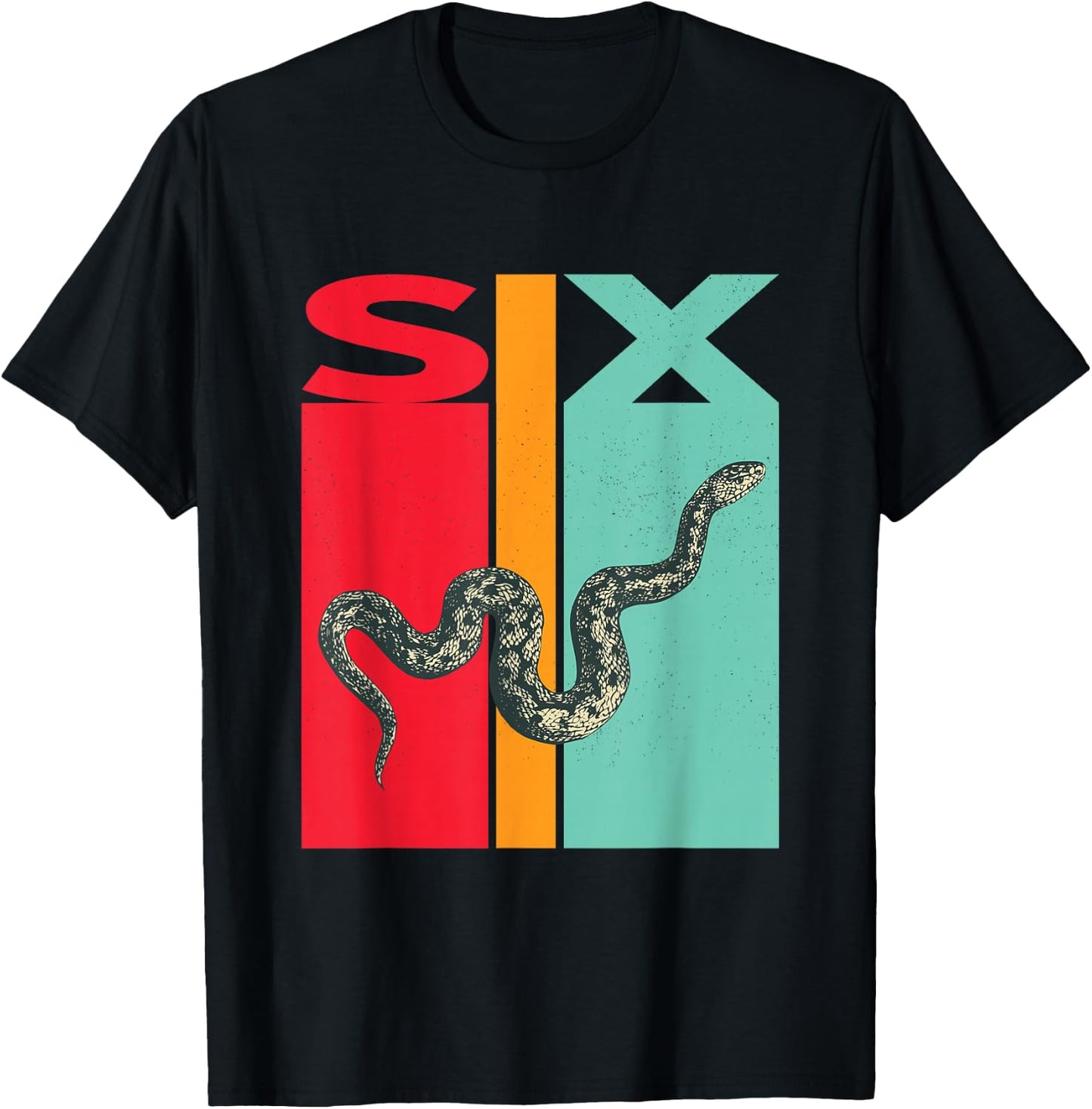 6th Birthday Vintage Snake Pet Reptile 6 Years Old T-Shirt - T-Shirt | Black