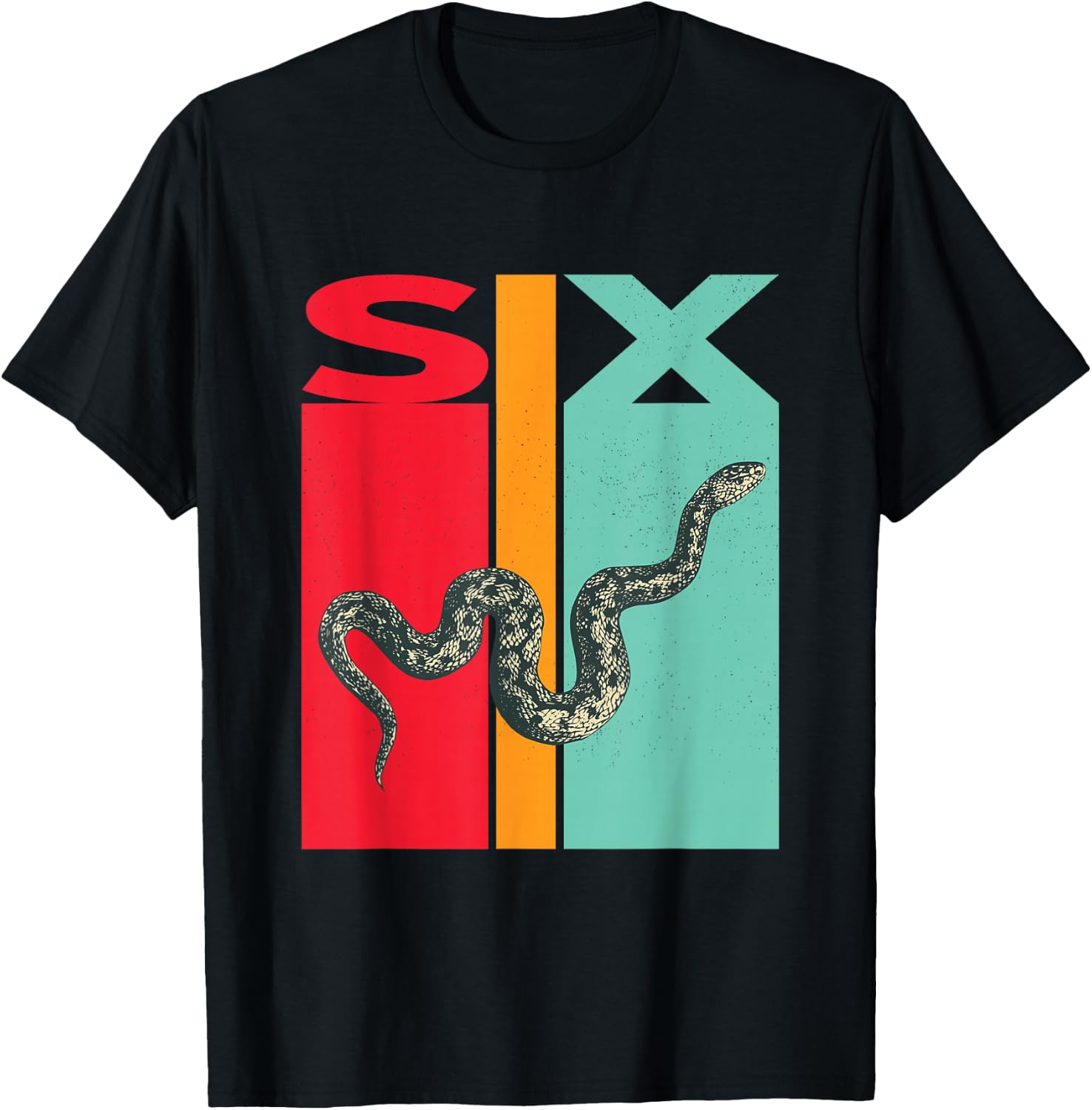 6th Birthday Vintage Snake Pet Reptile 6 Years Old T-Shirt - T-Shirt | Black