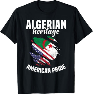 Algeria Flag Outfit American Flags US Uniform Algerian T-Shirt - T-Shirt | Black