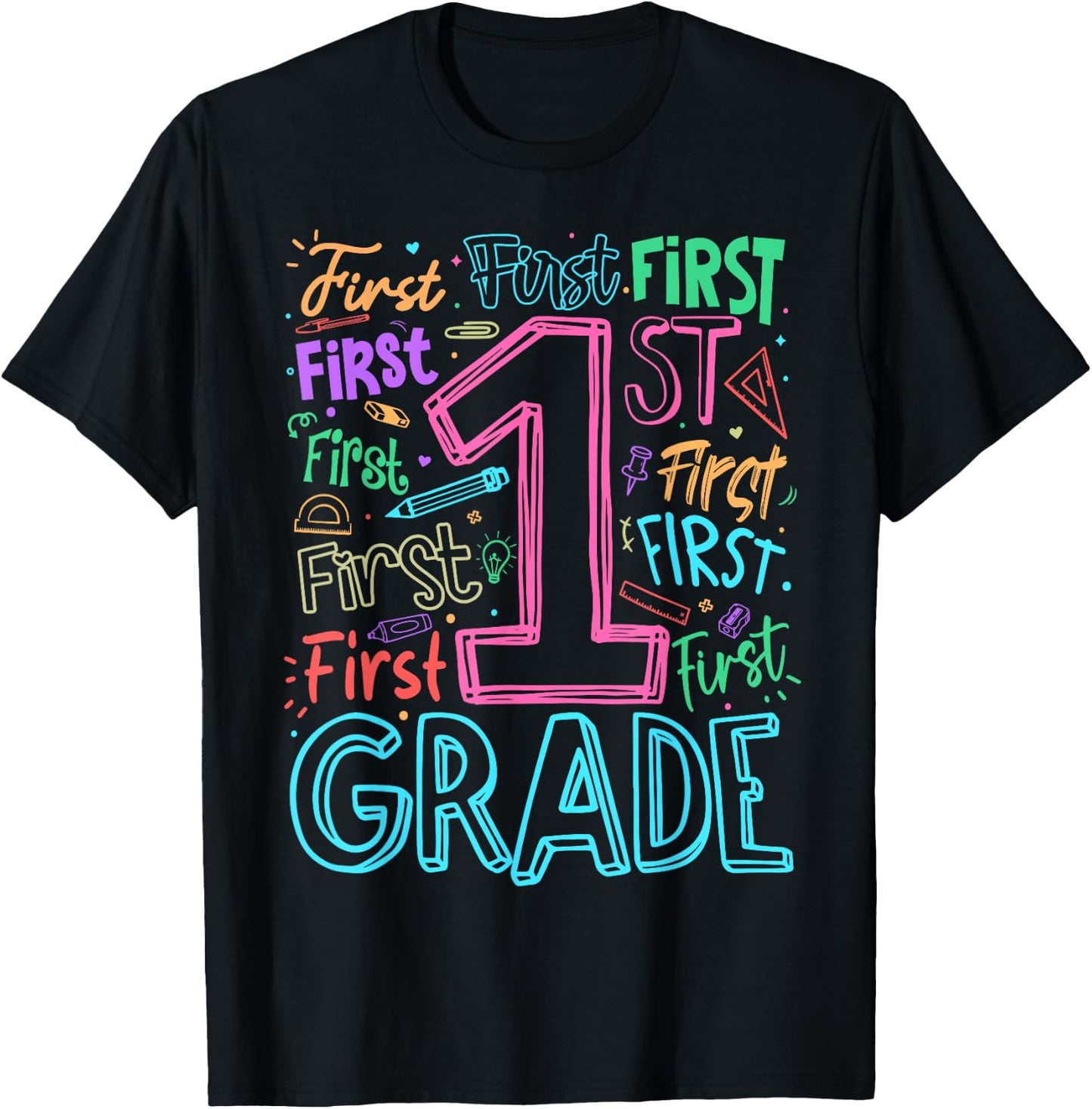 1st Grade Typography Team First Grade Teacher Back to School T-Shirt - T-Shirt | Black