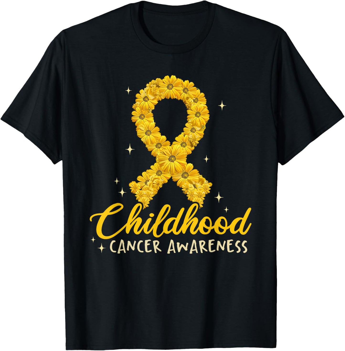 Childhood Cancer Awareness Yellow Daisy Flower Gold Ribbon T-Shirt - T-Shirt | Black
