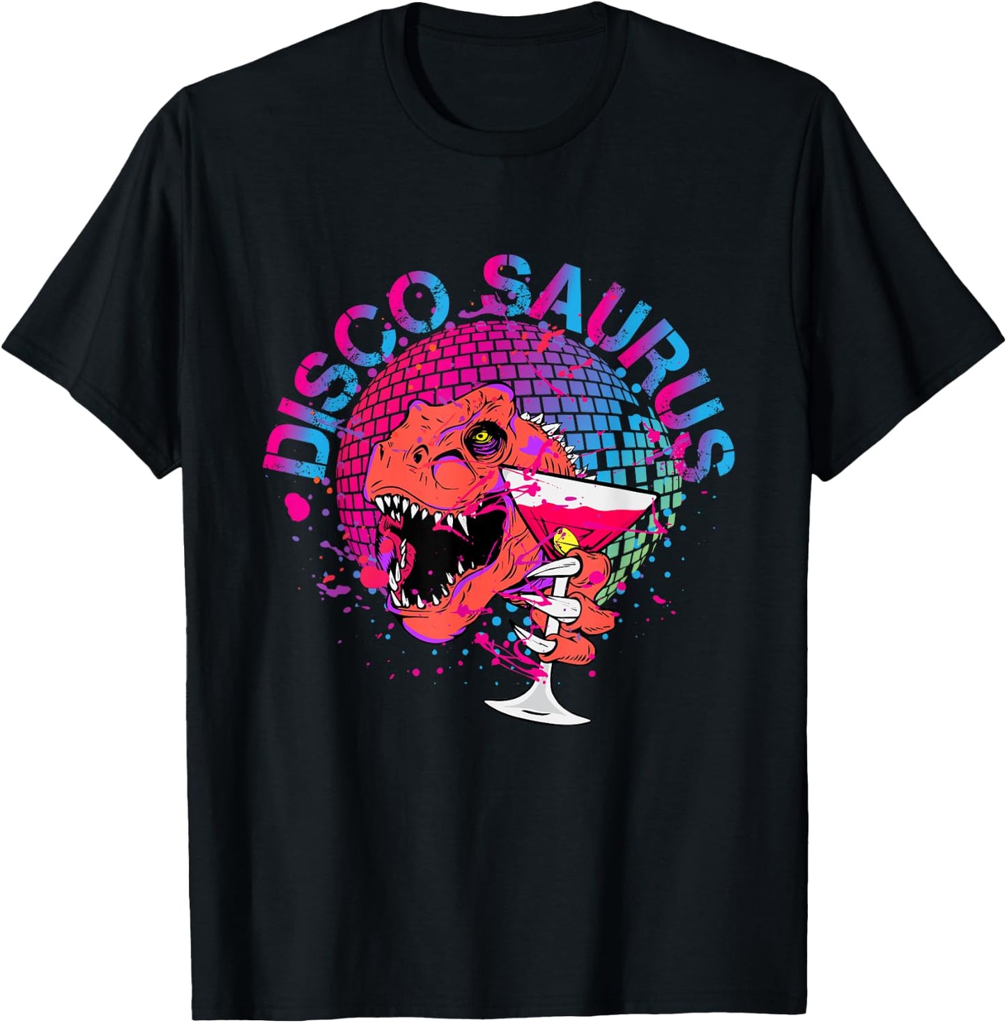 Disco Saurus Disco Dinosaur DJ Party Celebrations Club Dino Design T-Shirt - T-Shirt | Black