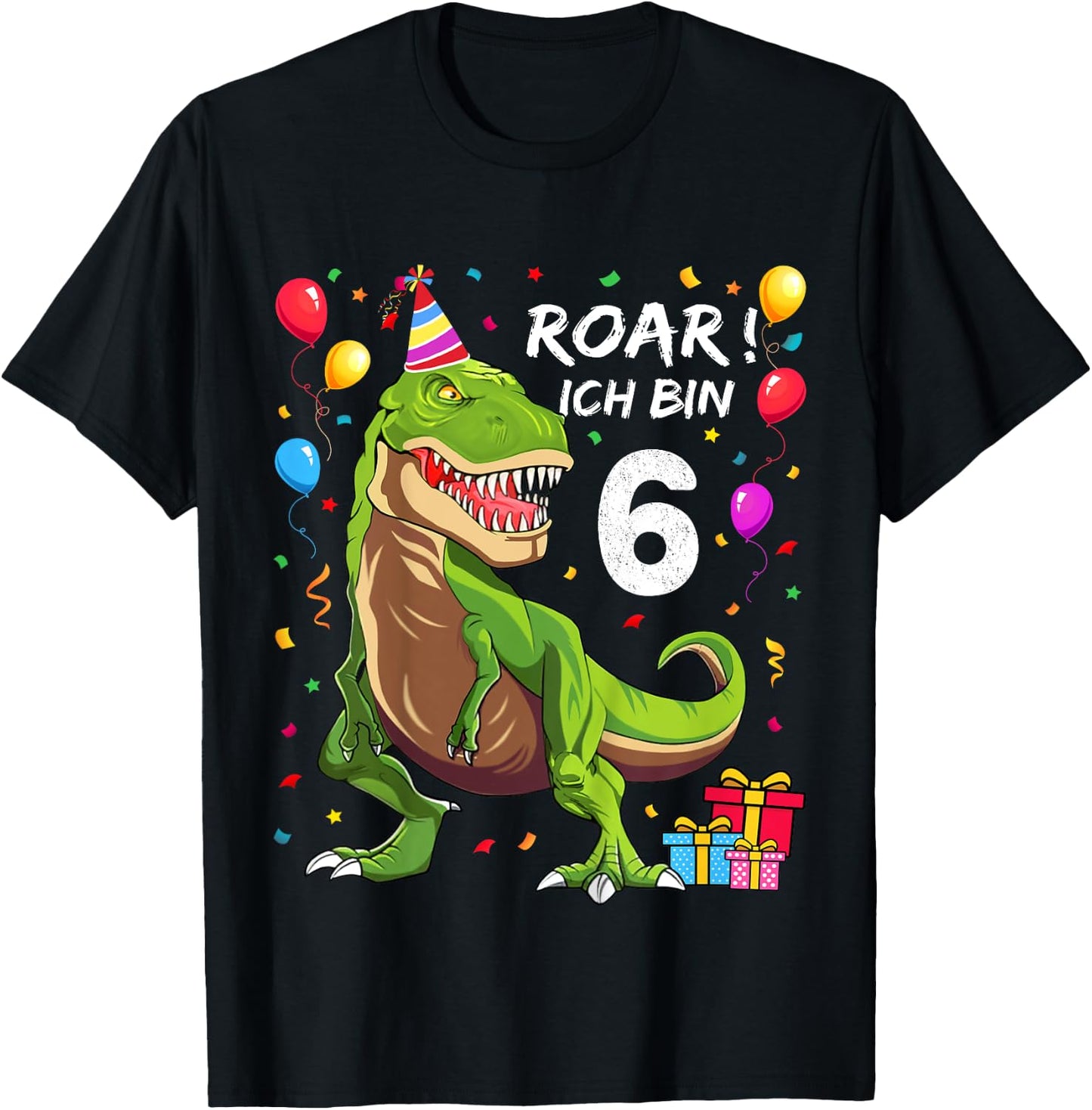 Children's Birthday Shirt 6 Years Boy Dinosaur Dino Ich bin 6 , black T-Shirt - T-Shirt | Black