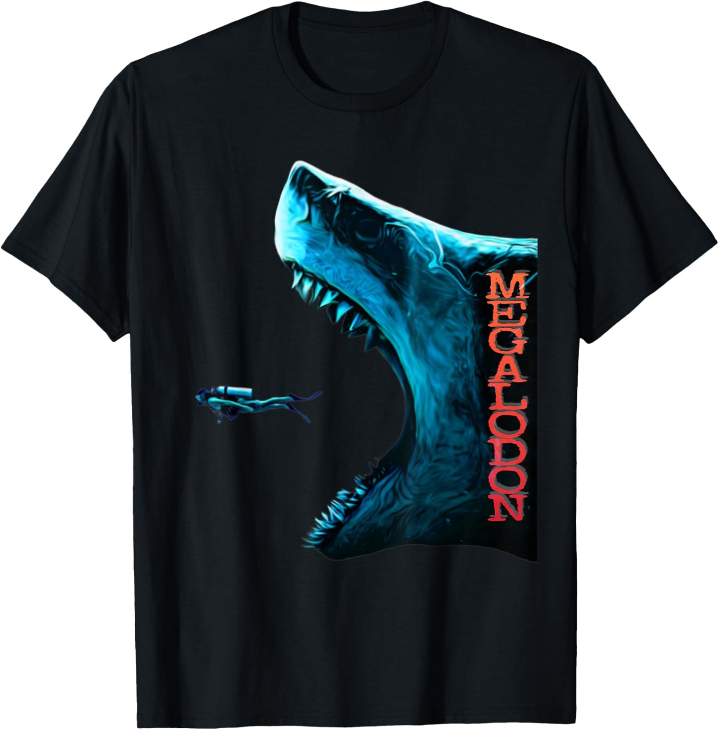 Megalodon Primeval Shark Dorsal Fin Teeth Ocean Predator T-Shirt - T-Shirt | Black