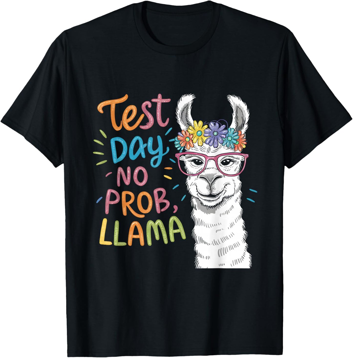 Test Day No Problem Llama Teacher Testing Day Girls Boys T-Shirt - T-Shirt | Black