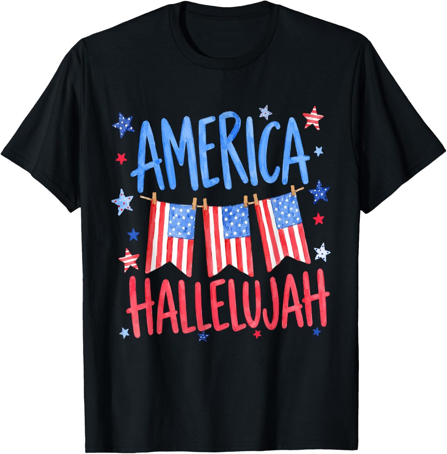 Vintage America Hallelujah US Flag Christian 4th of July T-Shirt - T-Shirt | Black