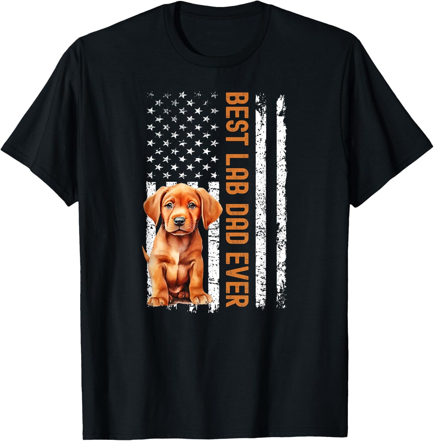 Best Fox Red Lab Dad Ever Labrador Matching Parents Flag T-Shirt - T-Shirt | Black