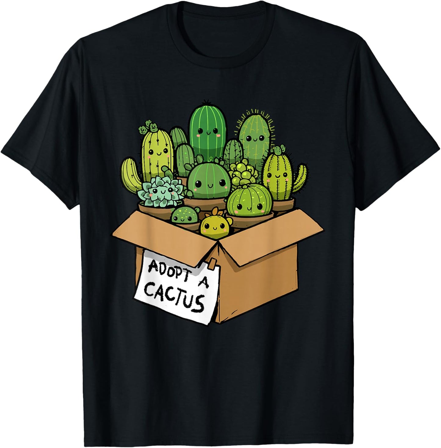 Cactus Shirt Adopt A Cactus Succulent Plant Cacti Botanical , black T-Shirt - T-Shirt | Black