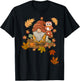 Autumn Season Design Leaves, Owls and Cute Fall Gnome T-Shirt - T-Shirt | Black