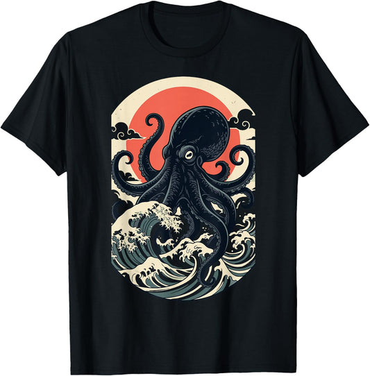 Giant Sea Creature Art Men Women Funny Octopus T-Shirt - T-Shirt | Black