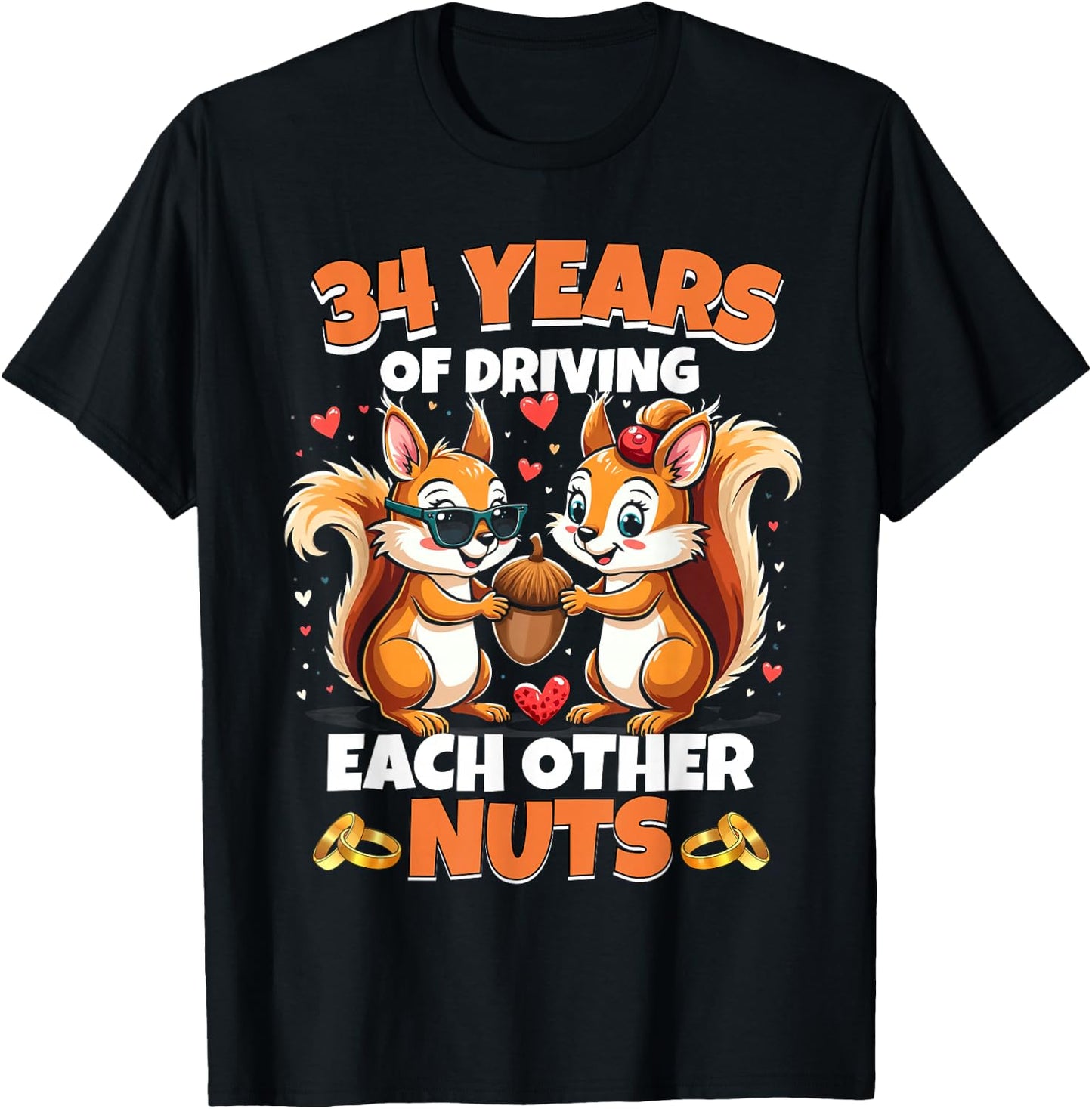 34th Wedding Anniversary 34 Years Of Driving Each Other Nuts T-Shirt - T-Shirt | Black