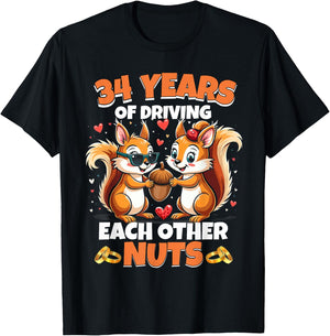 34th Wedding Anniversary 34 Years Of Driving Each Other Nuts T-Shirt - T-Shirt | Black