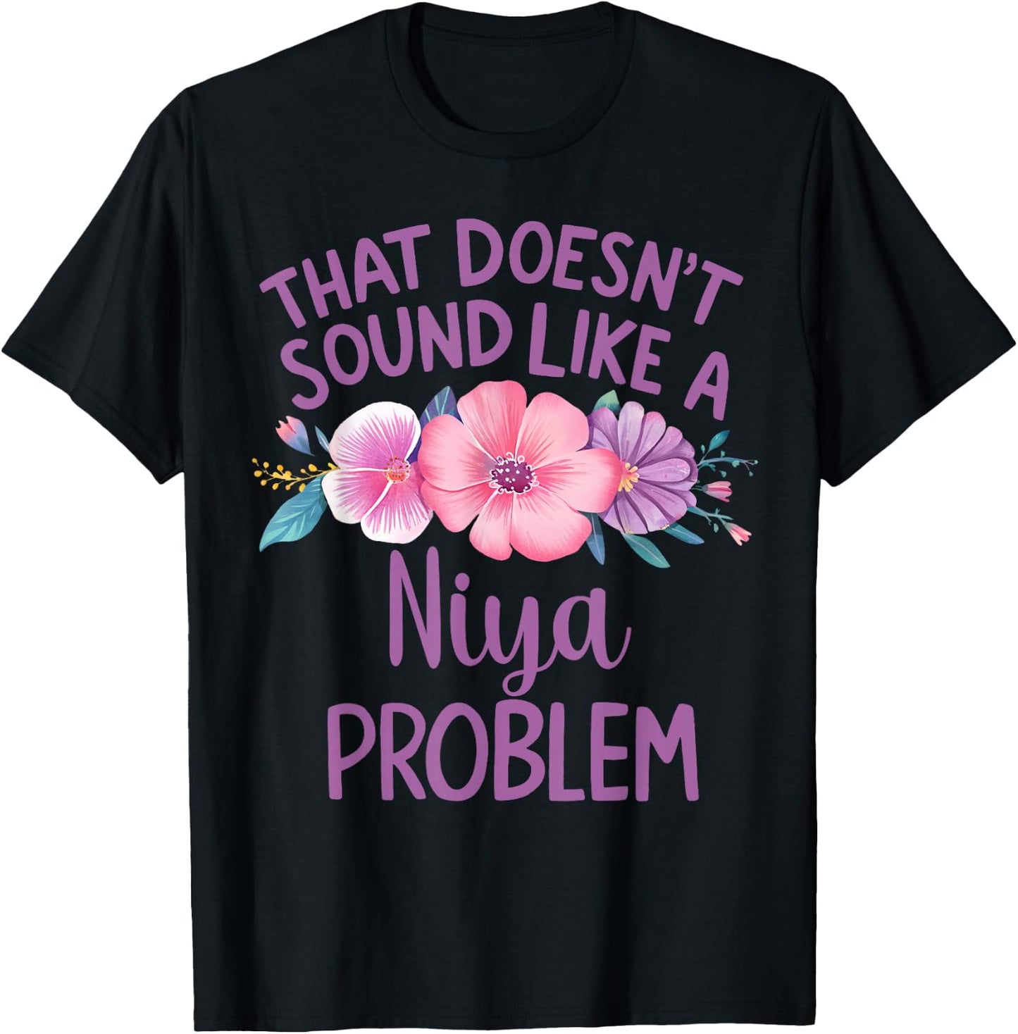 Niya Personalized Cute Flower Girls Niya Name T-Shirt - T-Shirt | Black