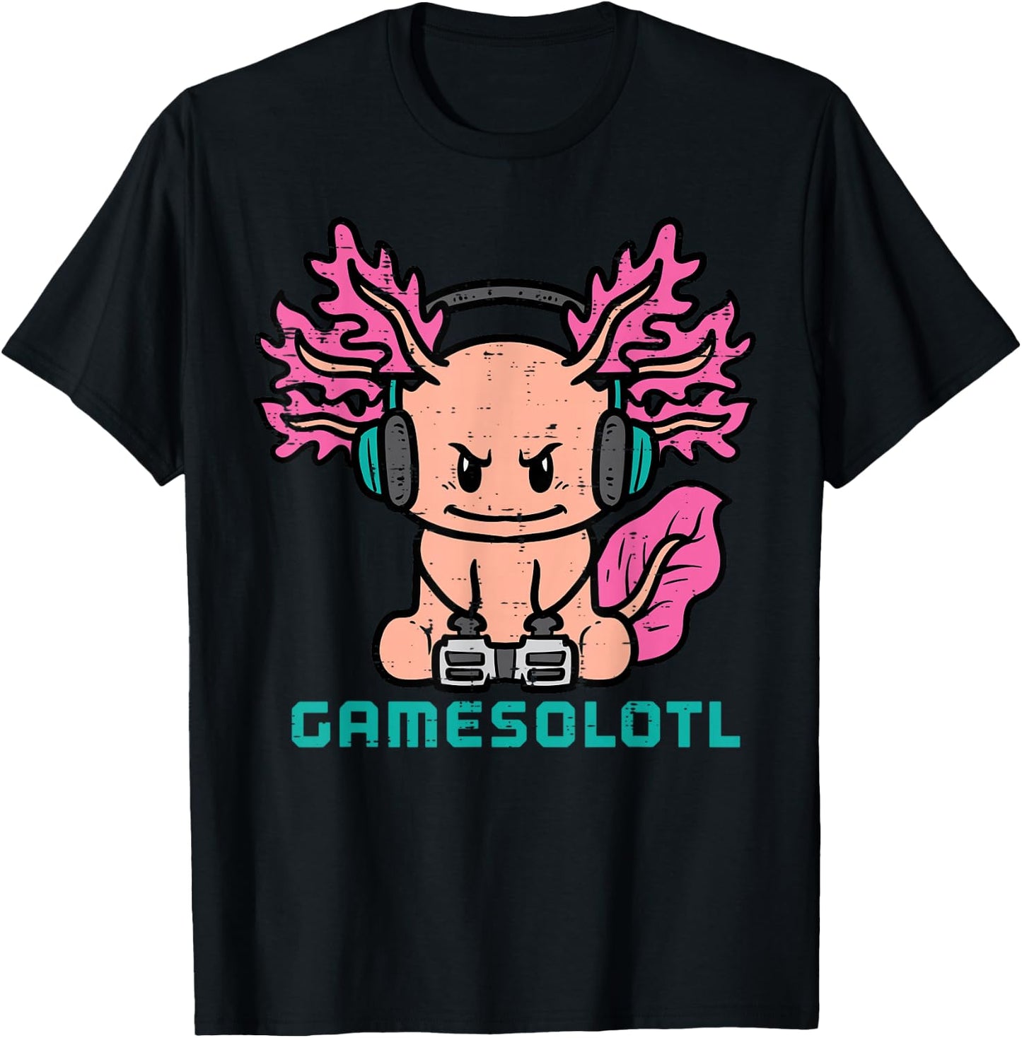 Gaming Axolotl Gamesolotl Funny Gamer Men Boys Kids Teens T-Shirt - T-Shirt | Black