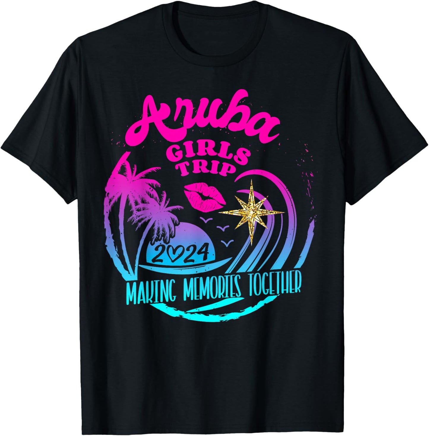 Girls Trip Aruba 2024 Beach Weekend Birthday Squad T-Shirt - T-Shirt | Black
