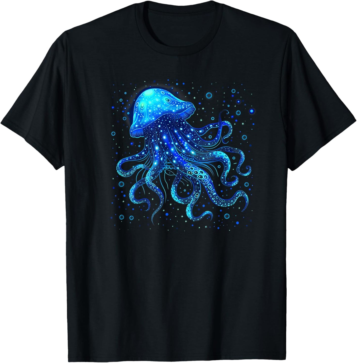 Sea Deeps and Glowing Jellyfish with Tentacles , black T-Shirt - T-Shirt | Black