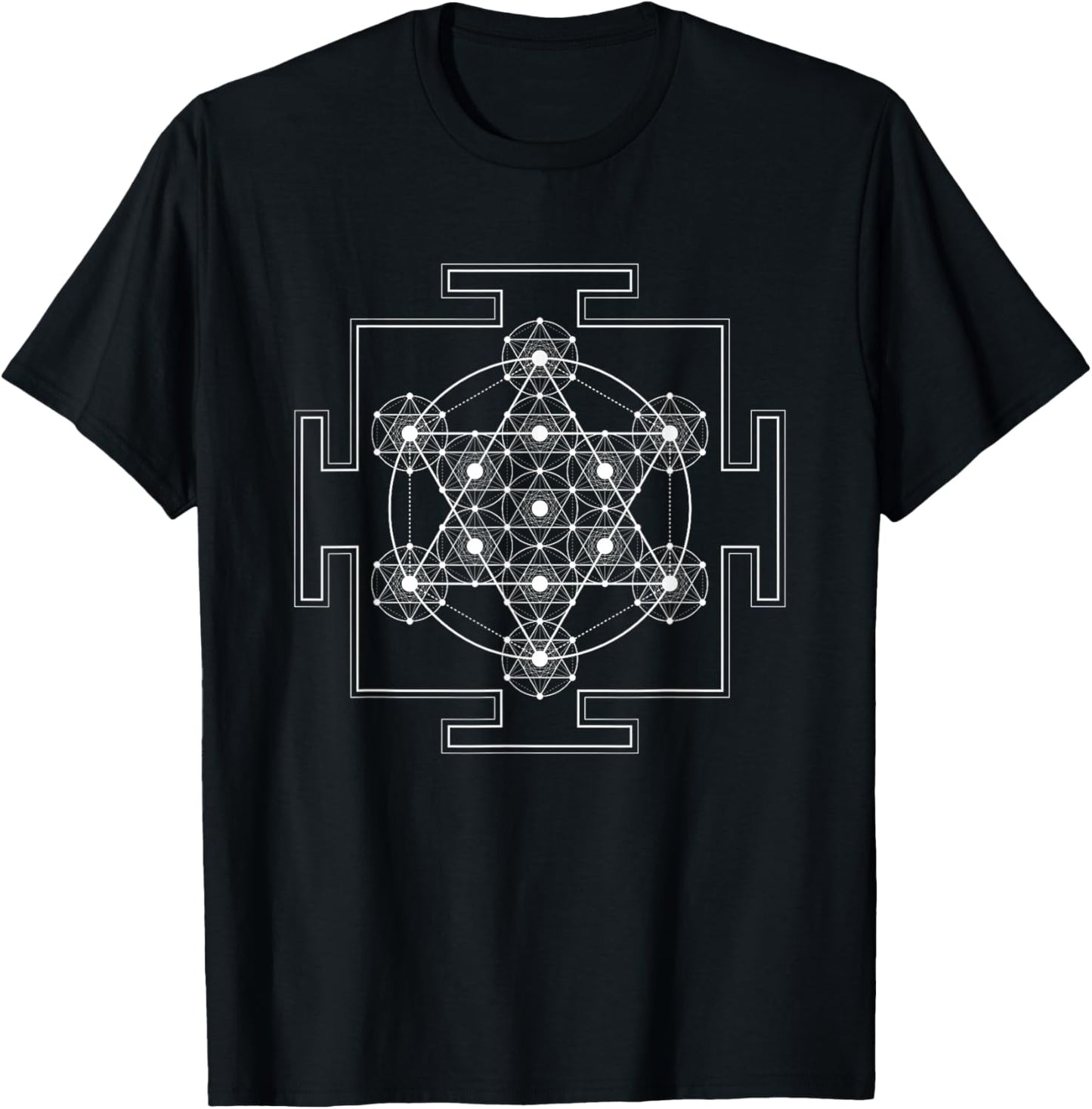 Detailed Metatron's Cube Yantra Sacred Geometry T-Shirt - T-Shirt | Black