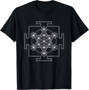 Detailed Metatron's Cube Yantra Sacred Geometry T-Shirt - T-Shirt | Black