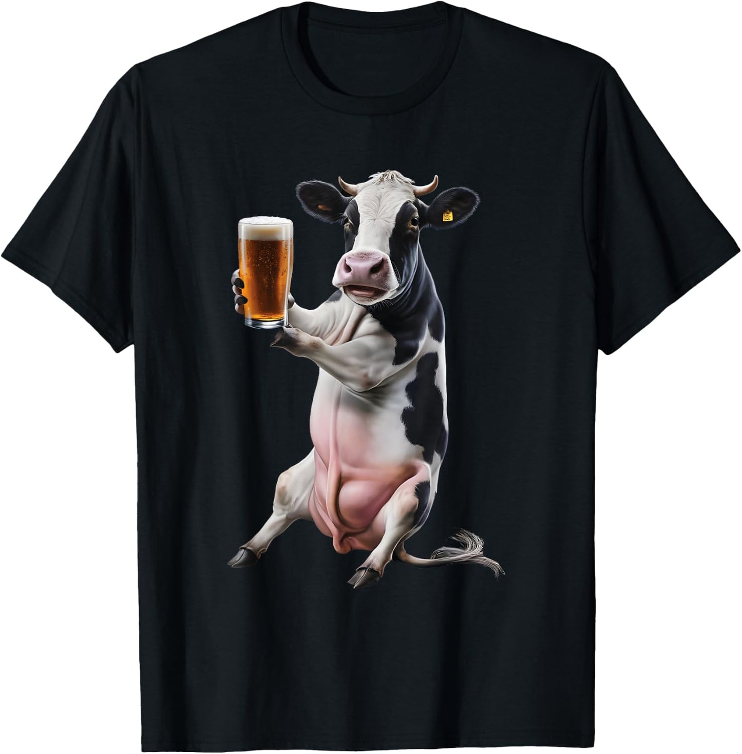 Cow Drinking Beer Realistic T-Shirt - T-Shirt | Black
