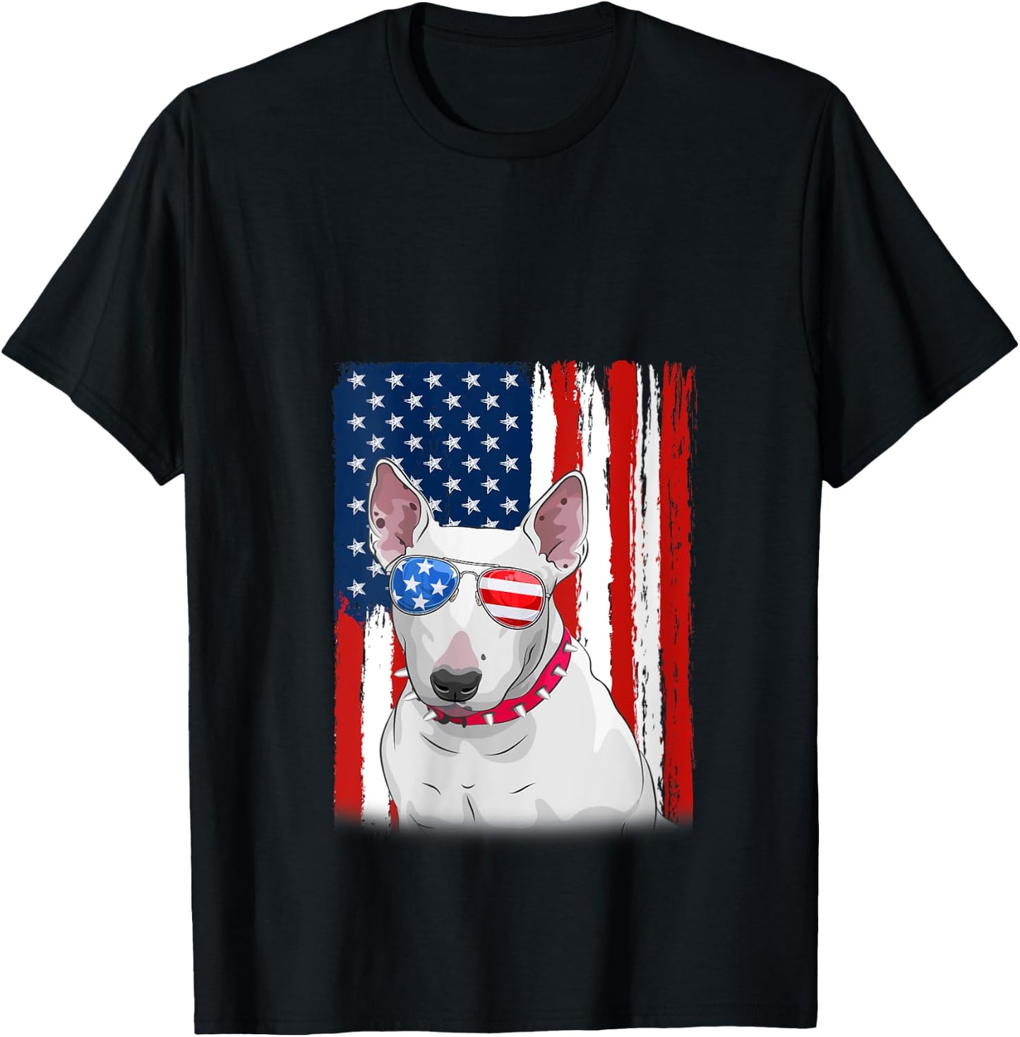 USA America Flag Bull Terrier Dog 4th of July Patriotic V-Neck T-Shirt - T-Shirt | Black