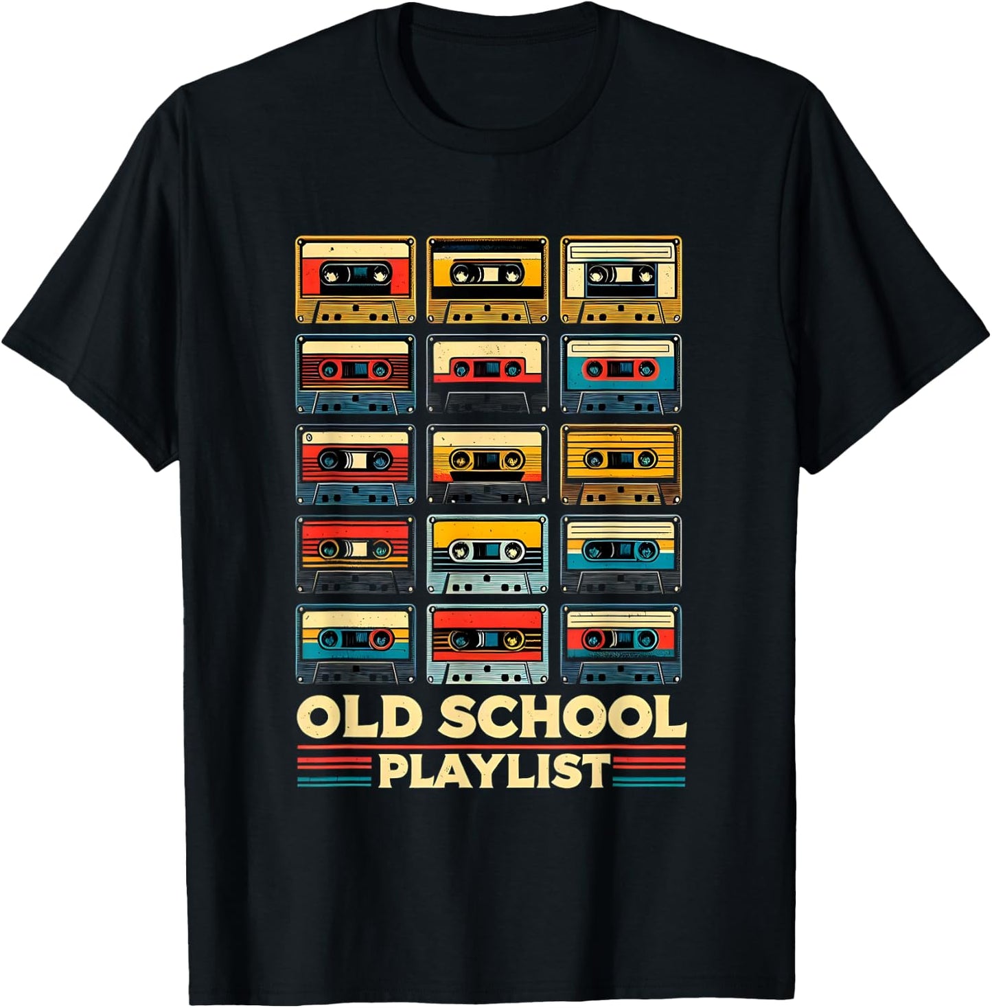 Old School Playlist Retro 80s 90s Cassette Tape Music T-Shirt - T-Shirt | Black